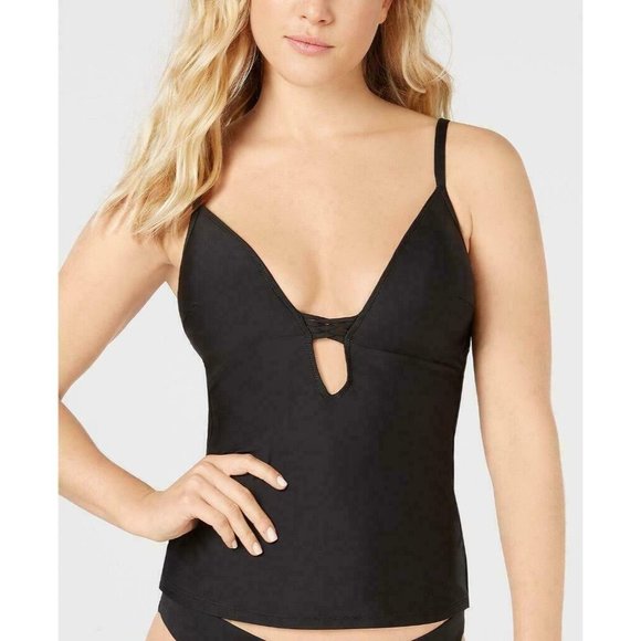 Bar Iii Solid Plunging Molded Cup Tankini‎ Top Color Black M Medium NWT - Picture 1 of 2